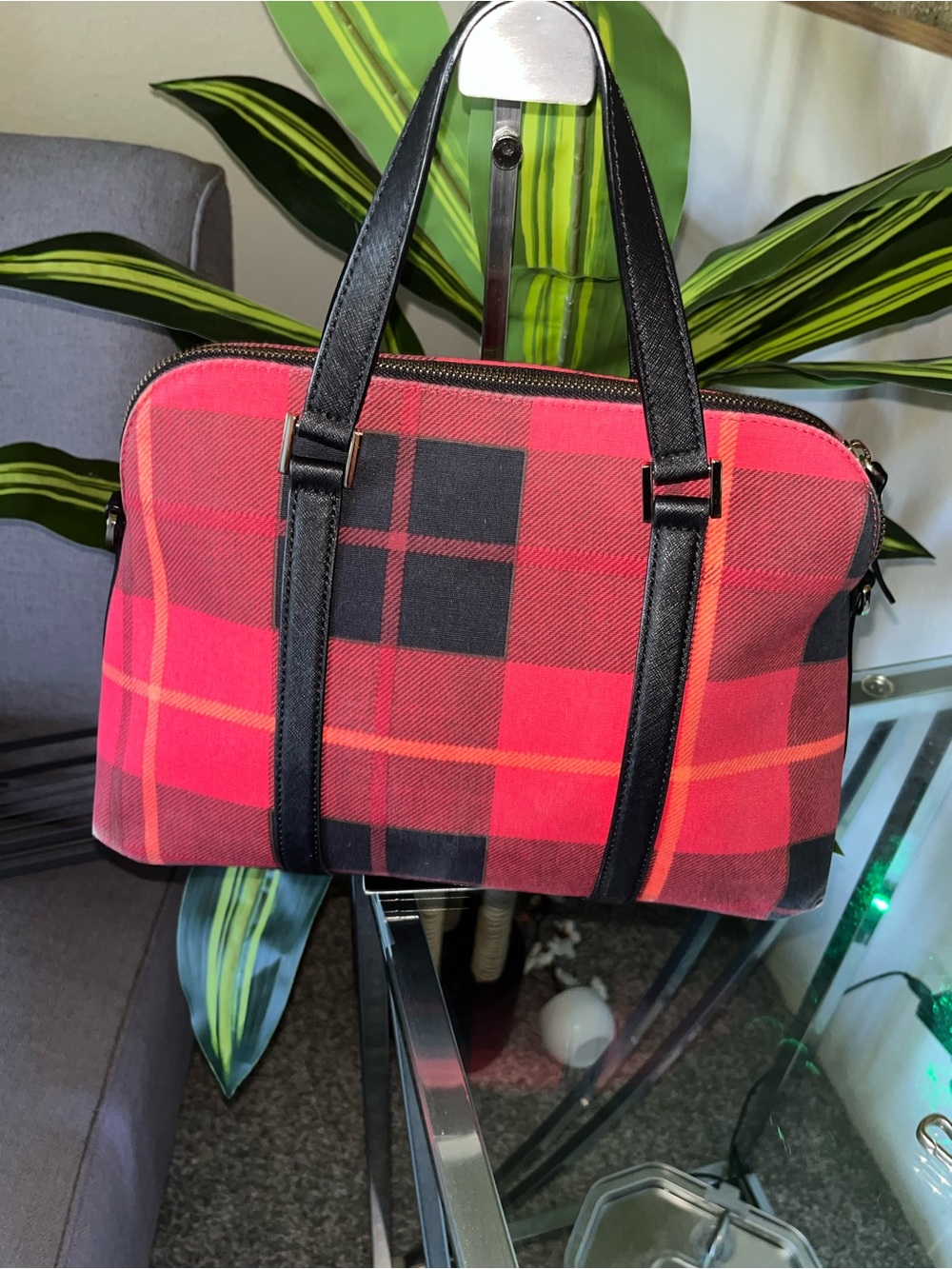 kate spade Red and Black Plaid Satchel with Black Straps - Picture 3 of 14